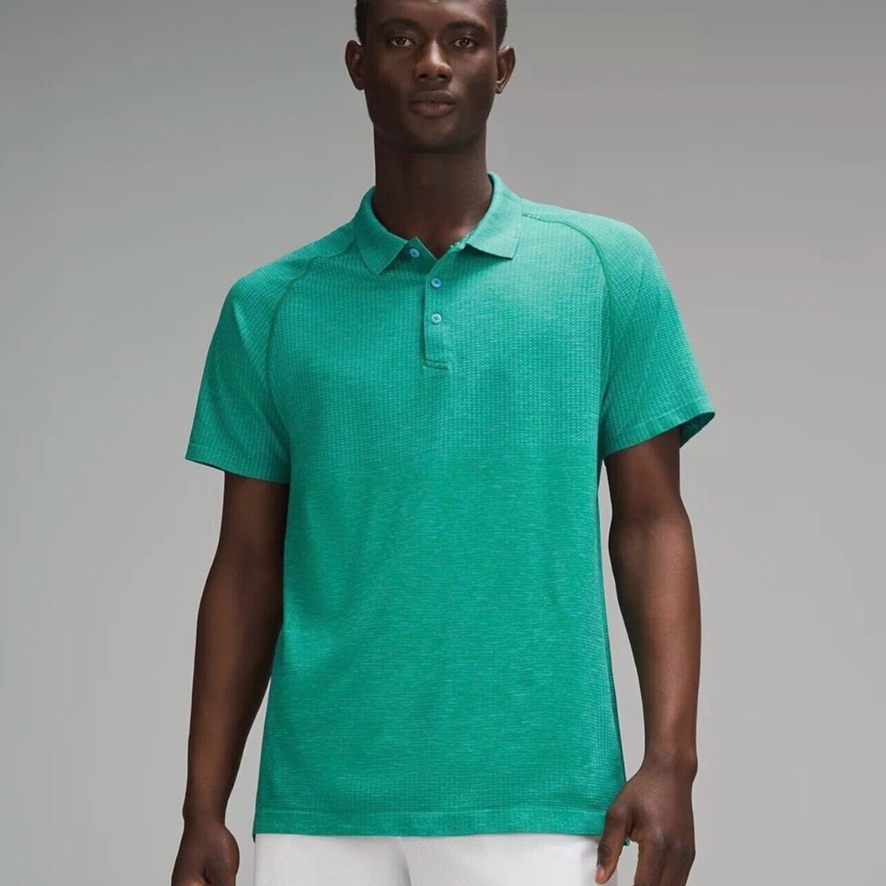 Lululemon Metal Vent Tech Polo Shirt Kayak Blue/Cascadia Green Size L